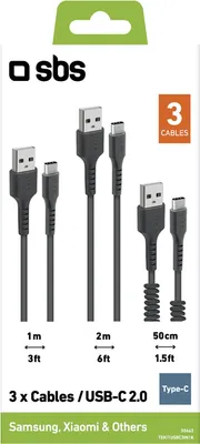 Image de SBS TEKITUSBC3IN1K Câble USB 2.0 2 m USB A USB C Noir