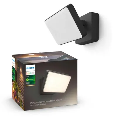 Zdjęcie produktu dla Philips Hue White Zewnętrzne oświetlenie projektorowe LED Welcome, Inteligentny kinkiet, Bluetooth/Zigbee, Czarny, LED, Metal, Niewymienialne źródło światła