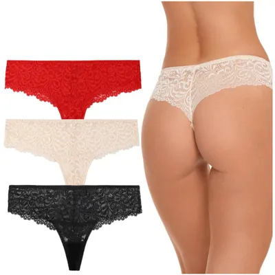 Immagine prodotto di Intimo femminile - Biancheria intima in pizzo, taglia XL - Slip in pizzo, confezione da 3 pezzi - Slip bikini - Per donna