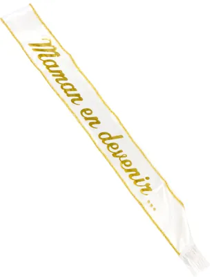 Produktbild von Satinschärpe Mom to Be für Erwachsene weiß und gold - Einheitsgröße
