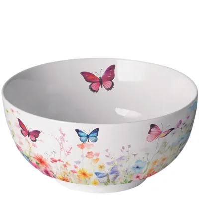 Produktbild von Schale Schälchen Schüssel Ø 14 h 6,5 cm Schmetterlinge Blumen Wiese weiß