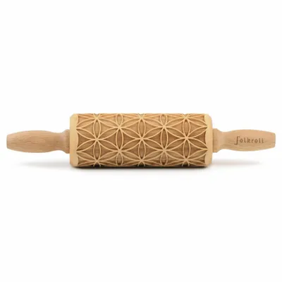 Immagine prodotto di Folkroll Teigrolle Blume des Lebens, junior, 23 cm, Nudelholz, Prägerolle, Muster, Motiv, Rolle, Buchenholz, 331613