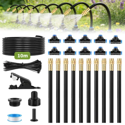 Produktbild von 360° Automatische Bewässerungssystem Garten, Tröpfchenbewässerungsbausätze mit Verstellbar Düsen Gartenbewässerung mit 10 Nebeldüsen und 10M Schlauch