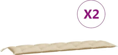 Image de Coussins de banc jardin lot de 2 beige 180x50x7 cm tissu Oxford