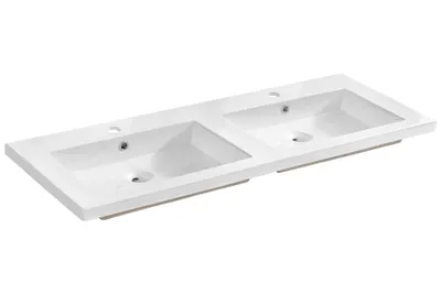 Zdjęcie produktu dla Umywalka ceramiczna podwójna Modern Spirit 2, biała, 121x14x46 cm, bez baterii