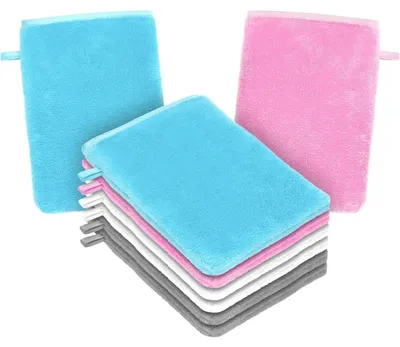 Productafbeelding van Wasmittens, set van 8, korallenvacht, 20x15 cm, grijs/wit/blauw/roze