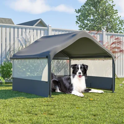 Immagine prodotto di Cuccia per cani, dimensioni 127x120,7x94 cm, robusta, con pareti laterali pieghevoli, ventilazione a rete, realizzata in tessuto Oxford, struttura in acciaio