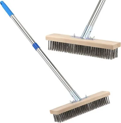Produktbild von Drahtbesen Set für Garten und Terrasse, teleskopischer Stiel, 2 Stück, 30 cm, Blau