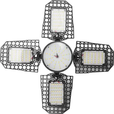 Imagen del producto de Luces LED para garaje, plegables, con 4 paneles, 100W, alta luminosidad, ahorro de energía, foco de techo con casquillo E27, ideal para garajes y talleres, compatible con voltajes de 85-265V