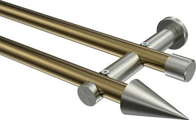 Produktbild von Interdeco Gardinenstange / Vorhangstange Messing Antik / Edelstahl-Optik, Typ Platon Savio (Kegel) ohne Ringe, 20 mm Ø 2-läufig, 140 cm