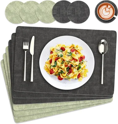 Produktbild von Set mit 6 doppelseitigen PolyurethanTischsets, 43 x 30 cm, zweifarbig grau-grün, abwaschbar, hitzebeständig, rutschfest
