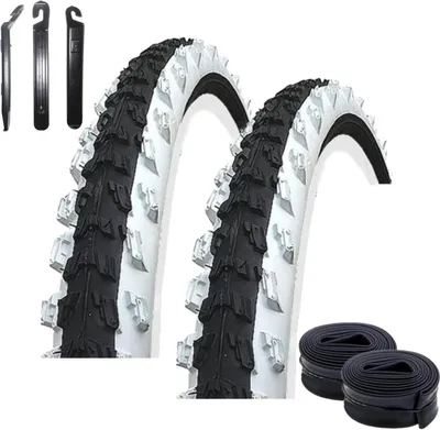 Image de Lot promotionnel / 2 pneus VTT Kenda K-829 20" pour vélo, noir/blanc 50-406 (20 x 2,00) + 2 chambres à air AV assorties, 3 démonte-pneus inclus