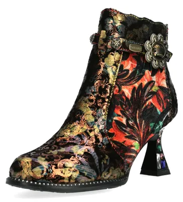 Produktbild von Laura Vita Damen Stiefelette Metallicglanz Schmuckstein-Stilettoabsatz Schnalle OLIVEO 30, Größe:38 EU, Farbe:Schwarz