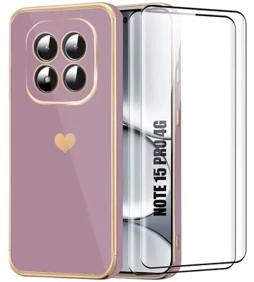 Image de Coque + 2 Verres Trempés pour Xiaomi Redmi Note 15 Pro 4G, Protection Silicone Motif Cœur - Violet
