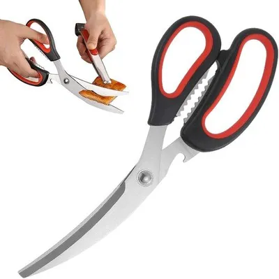 Produktbild von Famanu Küchenschere aus Edelstahl - Vielseitig einsetzbar für Fleisch, Geflügel, Fisch und Gemüse - Ergonomische Antirutsch-Griffe - 24,8 x 8,5 cm -