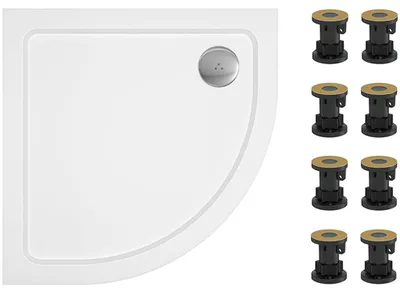 Produktbild von Freistehende, viertelrunde Duschwanne von Piato – Gussmarmor – weiß, glänzend – 90x90 cm – mit Füßen