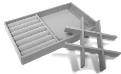 Produktbild von Schmucktablett Schmucklade Schmuckkästchen Vorlagebrett grau für Ringe + 9 Fächer