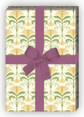 Produktbild von Elegantes Jugendstil Geschenkpapier Set mit Blumen Ranken, beige - G8516, 32 x 48cm