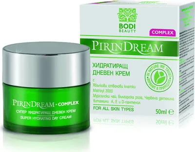 Produktbild von BODI BEAUTY Pirin Dream Complex krem na dzień z Matrixylem 3000, herbatą mursalską, wodą różaną i czerwoną koniczyną, krem do twarzy dla kobiet, bez parabenów 50ml