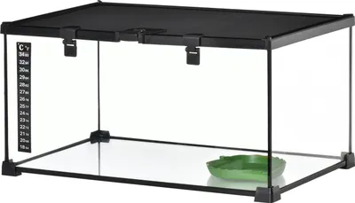 Produktbild von Terrarium Für Reptilien Reptile Fütterungsbox Glasterrarium Amphibien Spinnentiere Mit Thermometer Reptilienzuchtbox 50 X 30 X 25 Cm