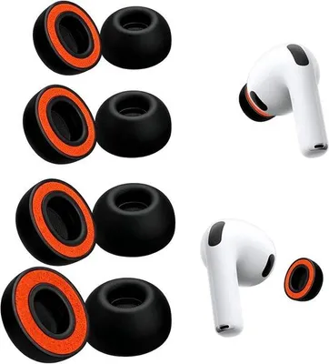 Zdjęcie produktu dla Etui ochronne na słuchawki AirPods Pro 3, wykonane z pianki memory, czarno-pomarańczowe, zestaw 4 sztuk