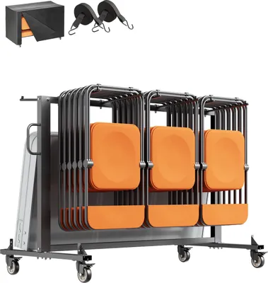 Image de SucceBuy Chariot à chaises pliable, 181 kg, pour 42 chaises et 12 tables, avec roulettes, noir