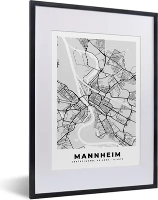 Produktbild von MuchoWow® Gerahmtes Poster Stadtplan - Manheim - Karte - Deutschland - Karte 30x40 cm - Poster mit Schwarzem Bilderrahmen Wandposter Rahmen Foto Bilder - Wandposter Schlafzimmer