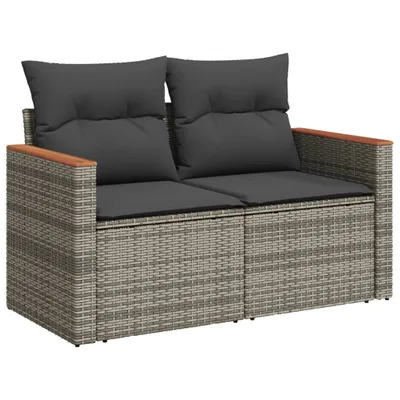 Produktbild von Gartensofa 2-Sitzer mit Kissen Grau Poly Rattan