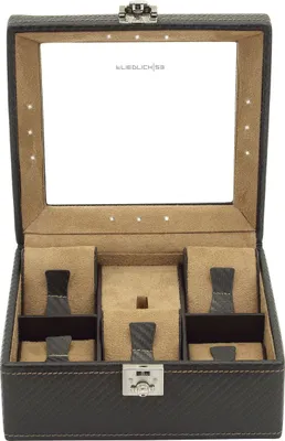 Obrázok produktu pre LED box na hodinky - Na 5 hodiniek - 12 LED bodov - Vypínač - Vankúšik na hodinky - Materiál: jemná syntetika/velúr - HNEDÝ - Rozmery: 18 x 17 x 9 cm.