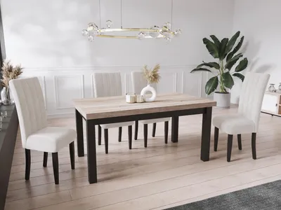 Produktbild von Moderner Rechteckiger Ausziehbarer Esstisch - Platzsparend - Schwarze Holzbeine - 160 bis 210 cm - Hergestellt in EU - 160 x 90 cm - Sonoma Eiche
