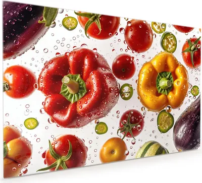 Produktbild von Küchenrückwand Spritzschutz Glas mit Motiv Frisches Gemüsebunt 40 x 40 cm