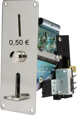 Produktbild von 50 Cent Münzprüfer W Universal mit Frontplatte 129mm x 52mm und Falschgeldrückgabe Münzeinwurf, Coin Akzeptor, Selector Edelstahl