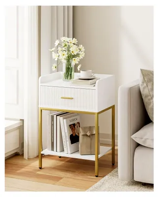 Produktbild von Nachttisch, 3-stufiger Nachtschrank, kleiner Beistelltisch mit Schublade und offenem Regal, Nachtschrank für Schlafzimmer und Wohnzimmer, weiß