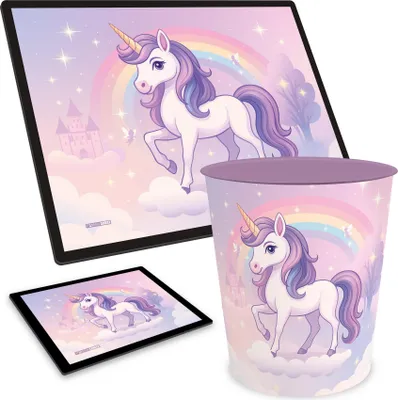 Produktbild von ITENGA Papierkorb Schreibtischunterlage Mauspad Set - ca. 11 Liter - EINHORN ZAUBERWOLKE