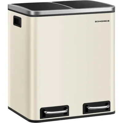 Image de Poubelle 2 X 15 L À Double Compartiment Pour Déchets Et Matières Recyclables, Modèle À Pédale, 15 Sacs Inclus, Petite Poubelle