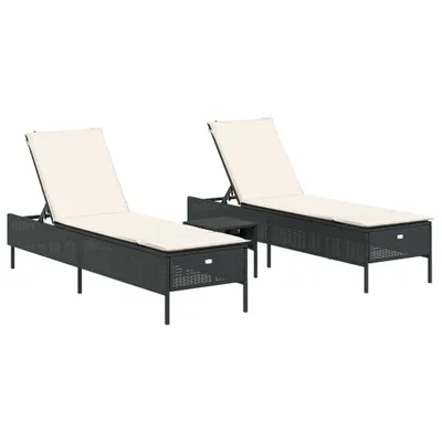 Produktbild von 3-tlg. Sonnenliegen-Set mit Auflage Schwarz Poly-Rattan