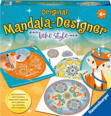 Produktbild von Ravensburger Mandala Designer Boho Style  20019, Zeichnen lernen für Kinder ab 6 Jahren, Zeichen-Set mit Mandala-Schablo