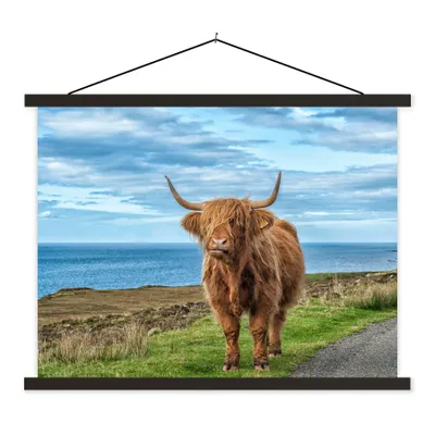 Produktbild von MuchoWow® Textilposter Schottischer Highlander - Wasser - Hörner 120x90 cm mit schwarzem Rahmen - Aufhänger für Poster