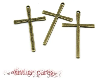 Produktbild von Vintageparts Kreuz-Anhänger Metall vintage bronze groß 61 x 36 mm für Halsketten und Schlüsselringe, 4 Stück