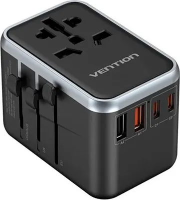 Obrázek produktu pro Vention FJFB0 GaN 2xUSB-C 2xUSB-A Universal Travel Adapter 65W (black)