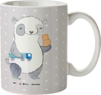Produktbild von Mr. & Mrs. Panda Kaffeebecher Berufskraftfahrer Herz - Grau Pastell - Geschenk, Becher, Tasse, kaffeetasse bedruckt, Teetasse, keramik