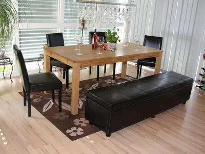 Obrázek produktu pro Sedací souprava Lavice s úložným prostorem Kriens XXL+4 židle Littau, Imitace kůže/kůže s certifikátem   černá