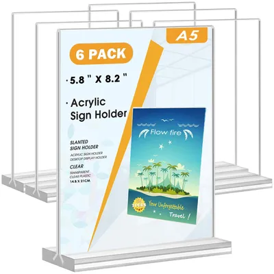 A5 Acryl Zeichenhalter T-Form, 6er Pack, Displayständer für Poster