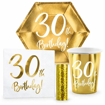 Produktbild von Party Geschirr 30. Geburtstag gold Partyset Einweggeschirr 30 Jahre Teller Becher Servietten