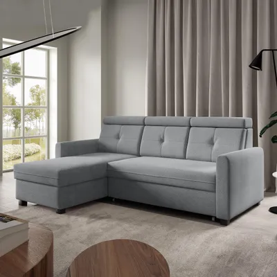 Produktbild von Ecksofa MILANO Hellgrau, L-Form - mit Schlaffunktion, Bettkasten & Ottomane links