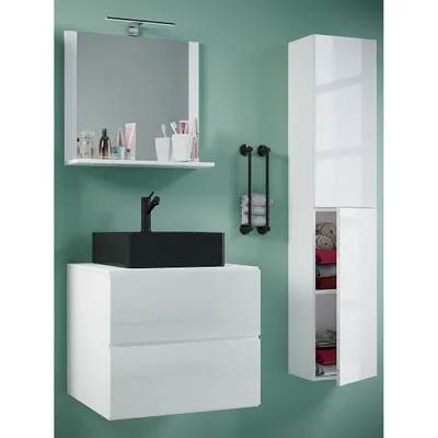 Produktbild von VCM 4-tlg. Waschplatz Waschtisch | schwarzes Waschbecken Unterschrank Breite 60 cm |  Badmöbel Set mit Schubladen Drehtüren Spiegel | Lendas S BL
