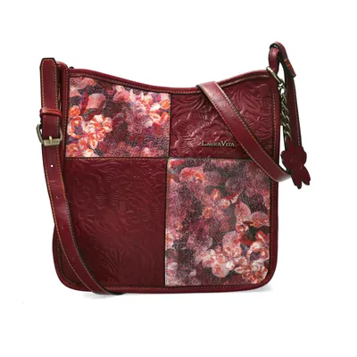 Produktbild von LAURA VITA Damen Umhängetasche Axelle 01 wine bordo rot mit Blumenmuster und verstellbarem Schultergurt