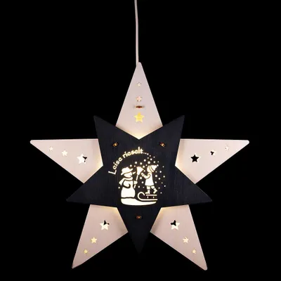 Imagen del producto de Imagen decorativa para ventana con forma de estrella, "La nieve cae suavemente", color blanco/gris (con luces LED), (29 cm), de Weigla Holzkunst