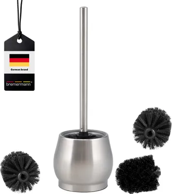Immagine prodotto di set da toilette bremermann FOSSA, scopino da appoggio con inserto in vetro, incl. 3 testine di ricambio nere, in acciaio inox