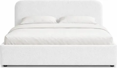 Produktbild von Polsterbett 160x200 mit Bettkasten - Weiß - Metallgestell - mit Stauraum - Bettrahmen mit Lattenrost - Gasfeder - Doppelbett - Ohne Matratze